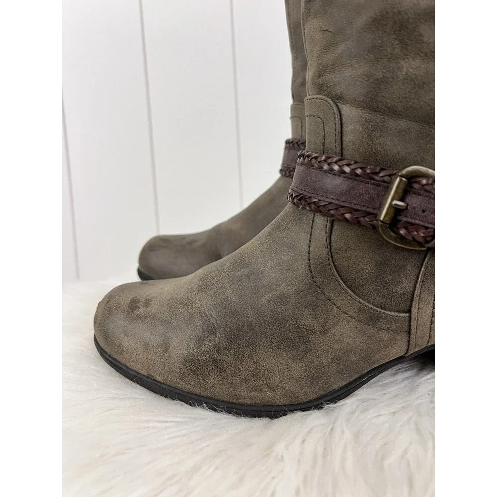 It's OK Tempest Distressed Brown Vegan Leather Tall Riding Boots Wide Calf 8.5W